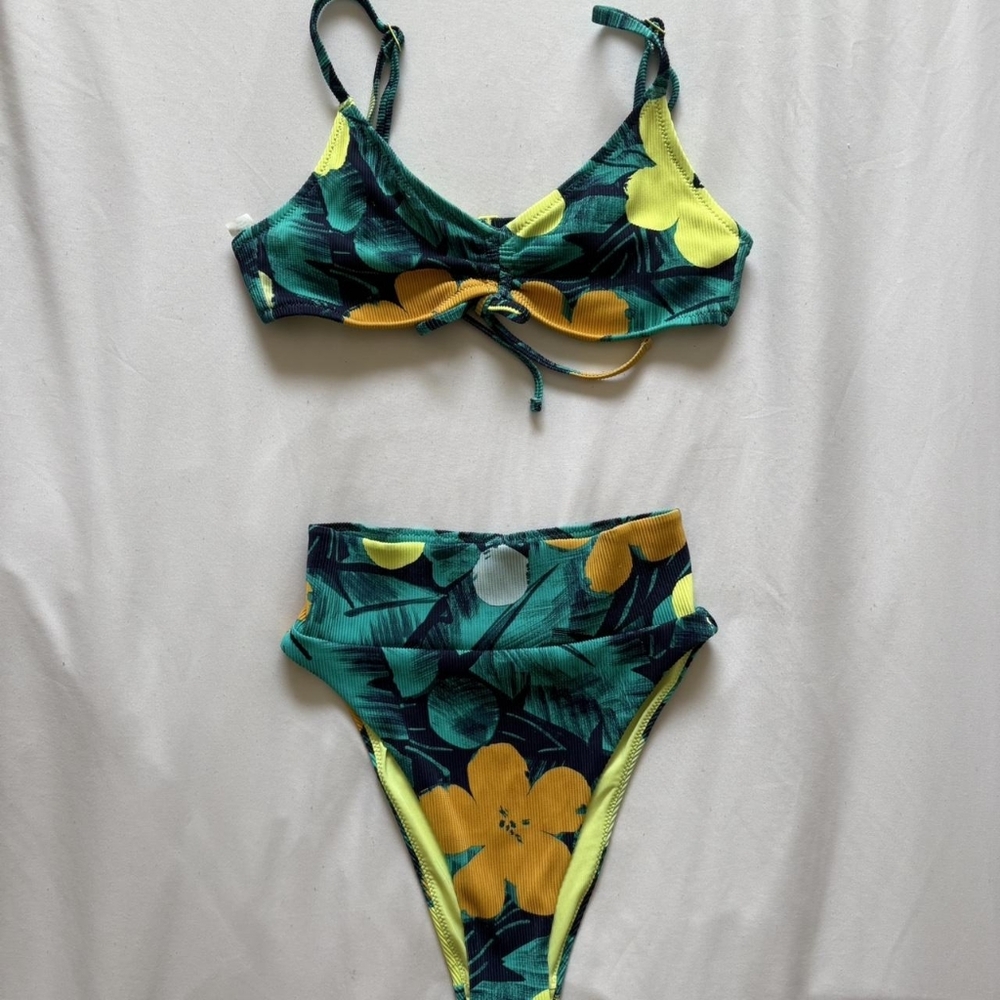 Aerie Green and Yellow Floral Bikini